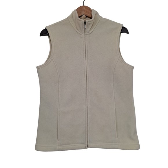 LL Bean Vest Woman Size Small Polartec White Fleece Full Zip Pockets Gorpcore - Picture 1 of 9